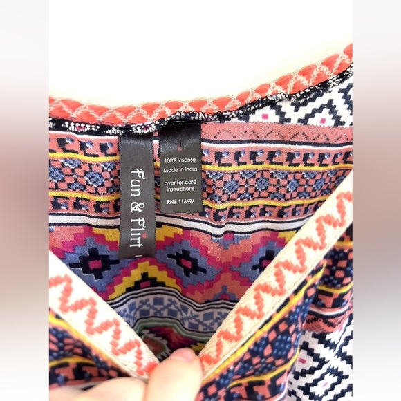 Fun & Flirt Romper Bohemian Geometric Aztec inspired Pattern- Size Large - Picture 5 of 6